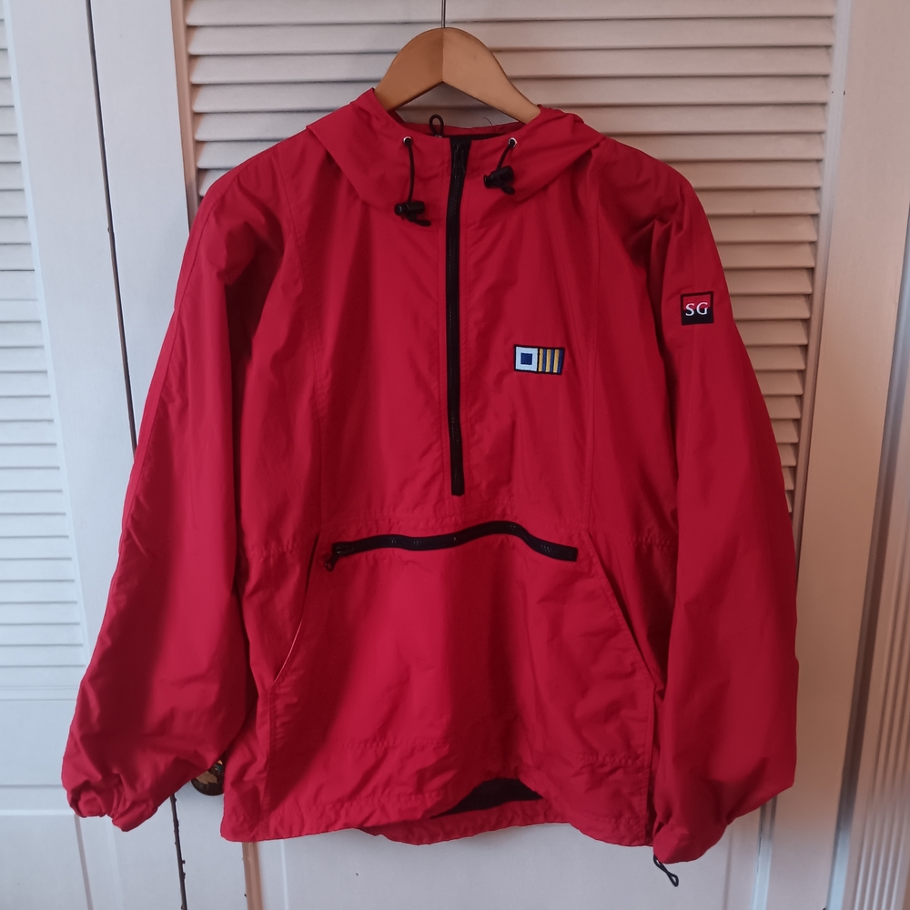 Red Hooded Windbreaker with Logo